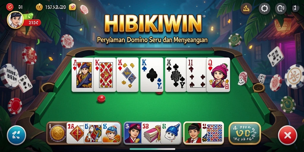 Screenshot utama HIBIKIWIN menampilkan aksi seru permainan Domino.