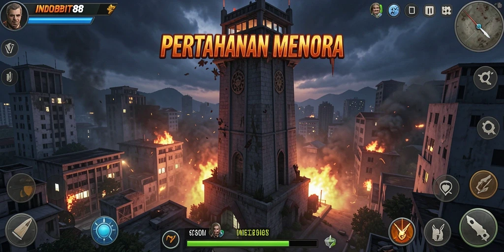 Tampilan gameplay menara pertahanan yang penuh aksi.